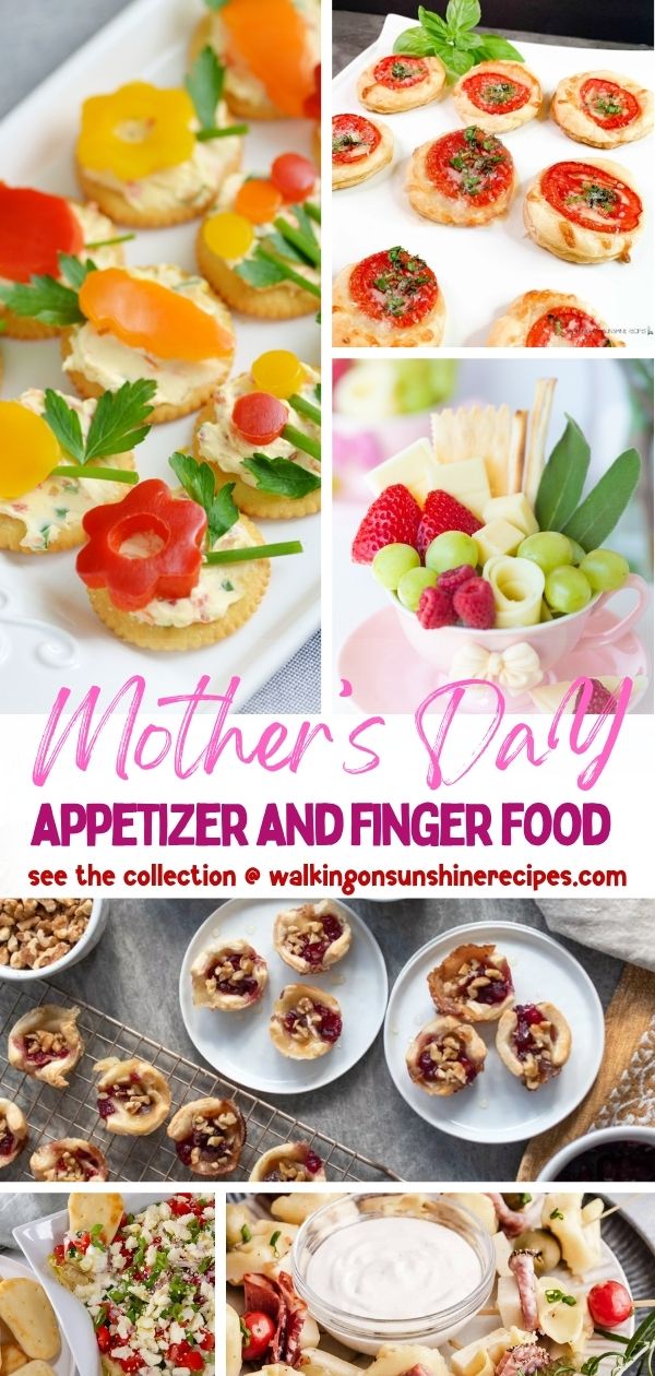 Easy Mother’s Day appetizers and finger foods for brunch including charcuterie cups, dips, and party snacks.
