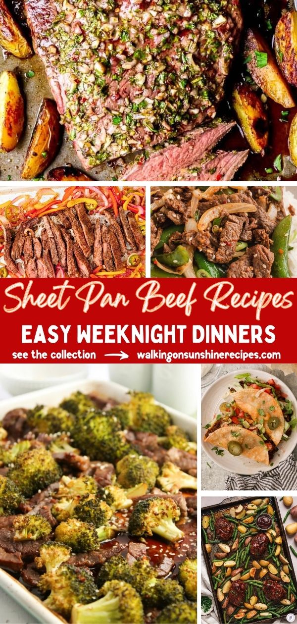 Easy sheet pan beef recipes for busy weeknights including steak dinners, tacos, and one pan meals with simple ingredients.