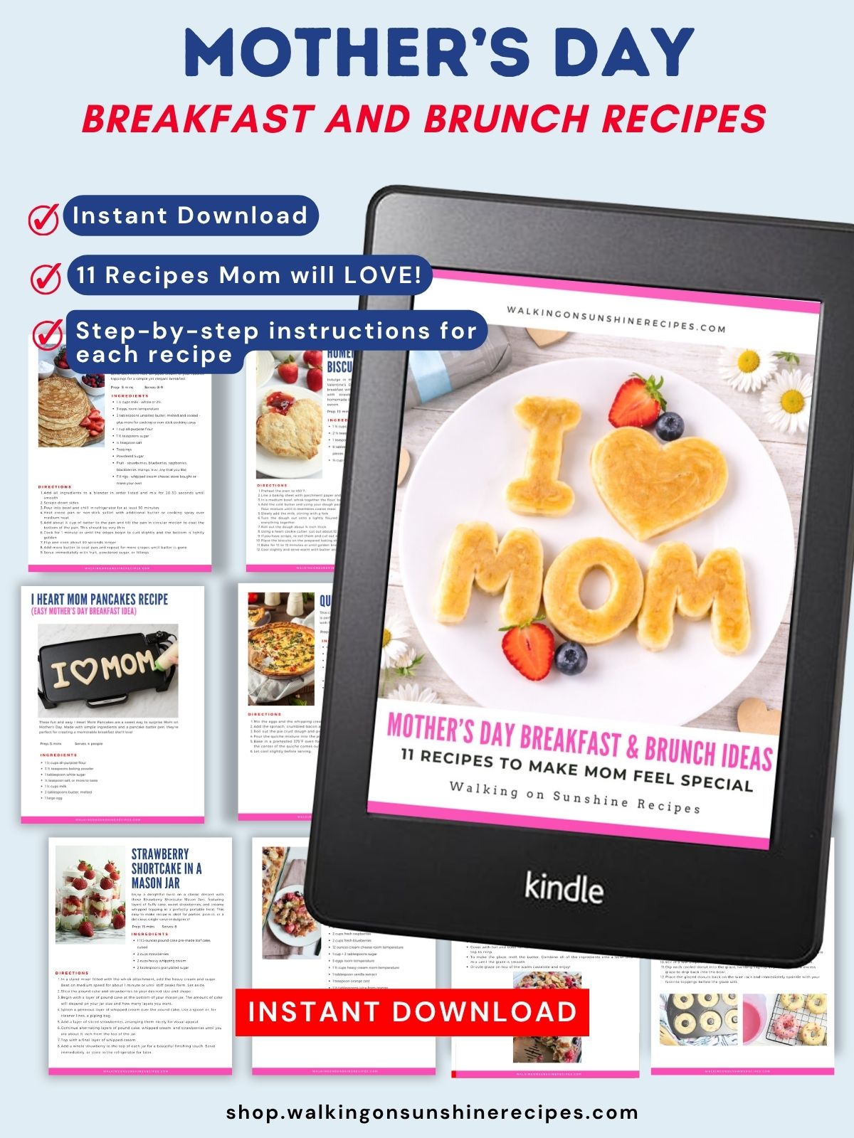 Mother’s Day breakfast and brunch ideas ebook with easy printable recipes for a special meal.