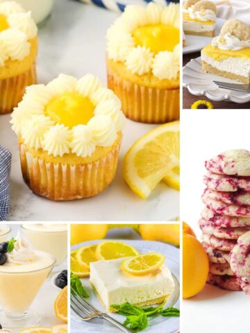 Summer lemon desserts roundup featuring lemon bars, cakes, muffins, pies, cookies, and easy citrus dessert recipes.