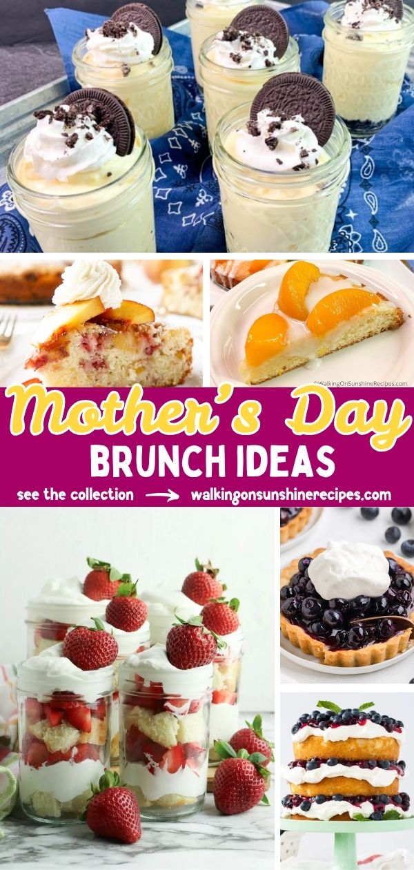 Easy brunch dessert ideas including no-bake treats, coffee cakes, muffins, and fruity desserts perfect for Mother’s Day or spring brunch.