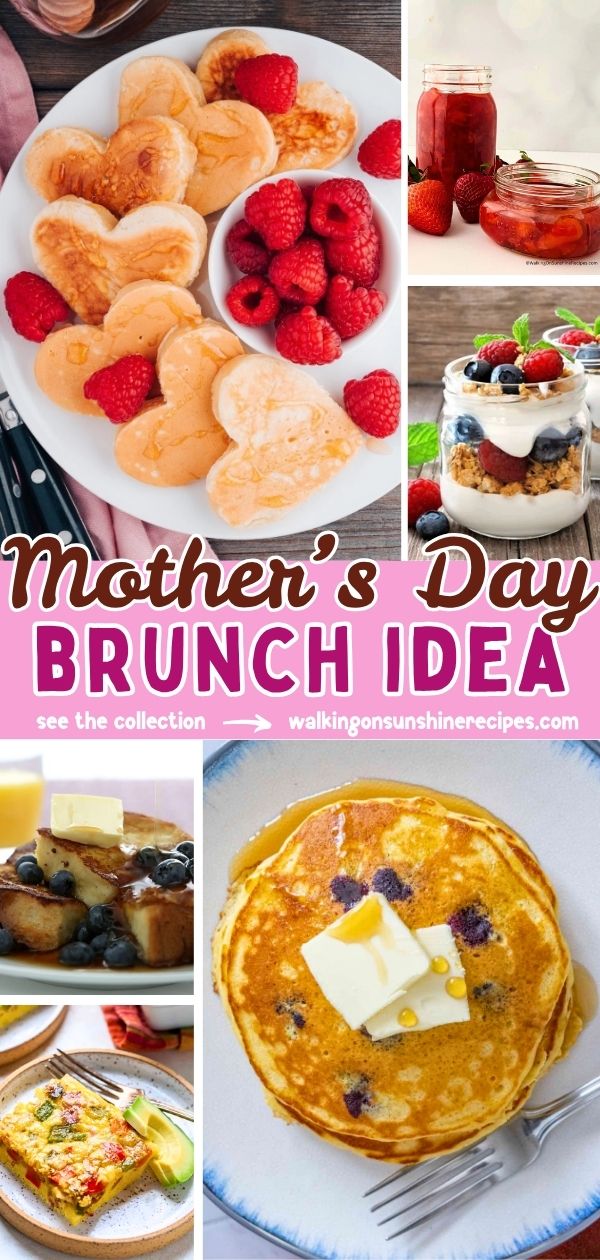 Easy Mother’s Day brunch ideas for a crowd with sweet and savory recipes including pancakes, casseroles, muffins, and brunch drinks.