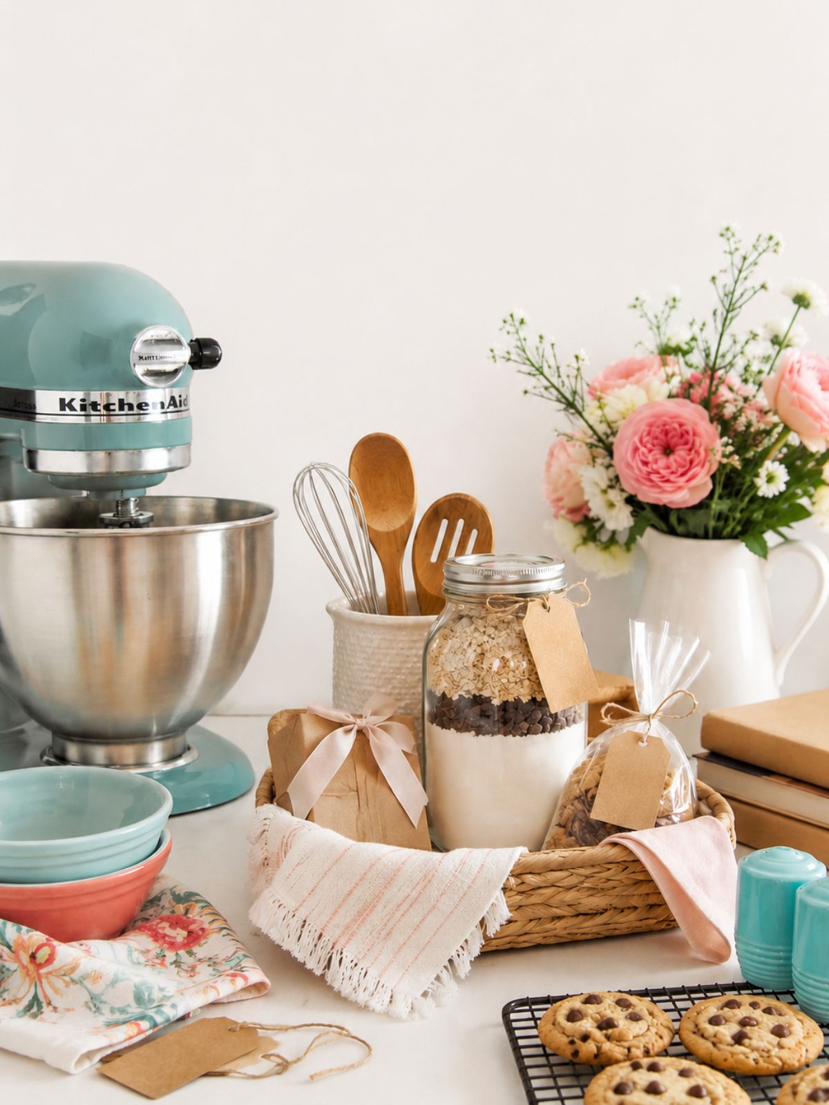 Gift ideas for home cooks including bakeware, mason jar mixes, and simple homemade desserts.