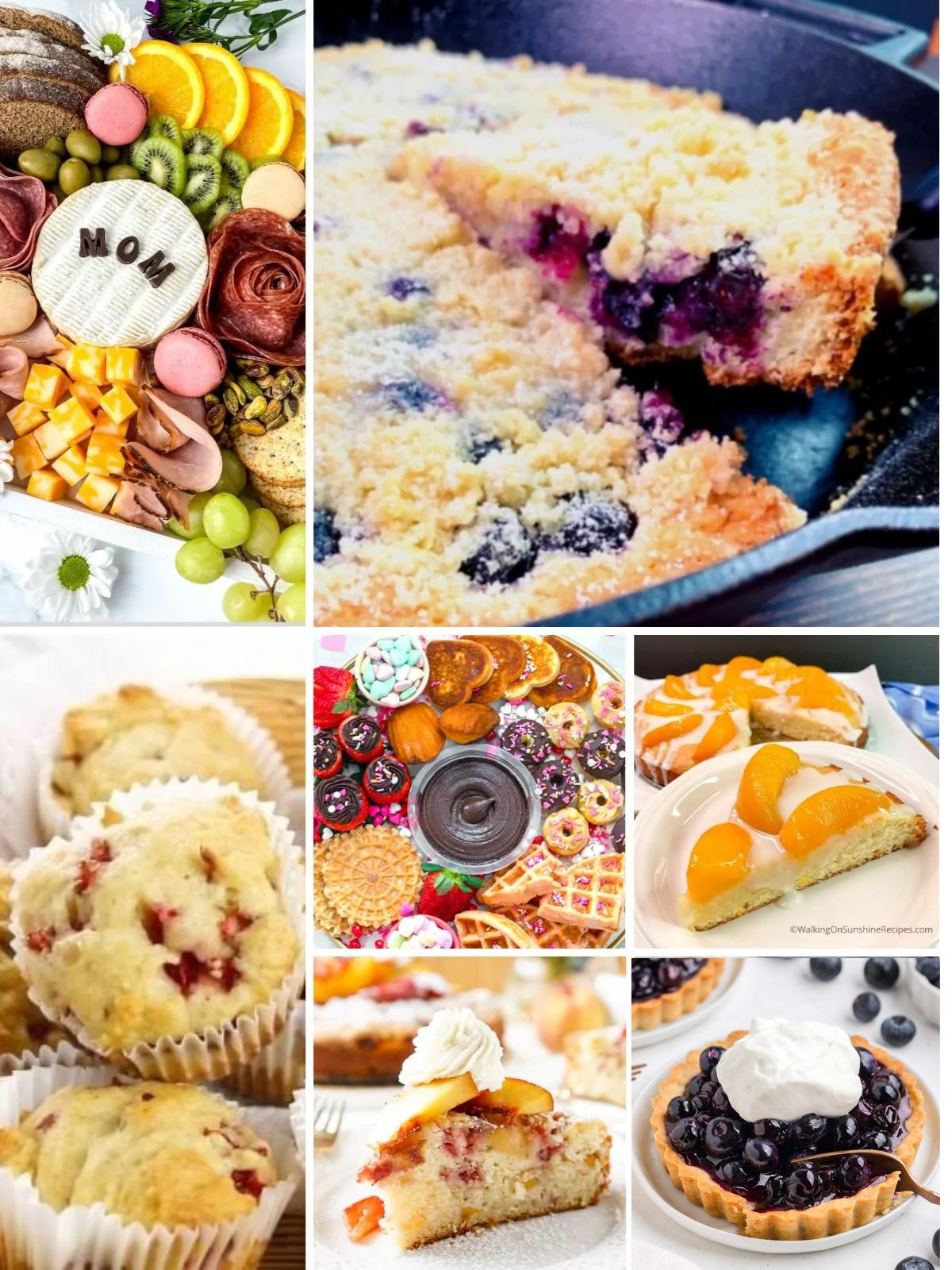 Brunch dessert ideas including fruit desserts, coffee cakes, muffins, and no-bake treats perfect for spring and Mother’s Day.