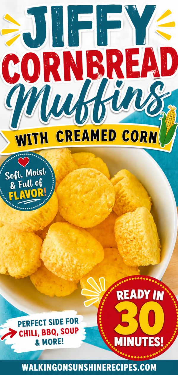 Pinterest graphic with text overlay for Jiffy Corn Muffins made with creamed corn.